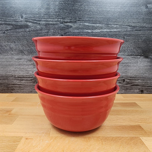 Rachael Ray Double Ridge Soup Cereal Bowls Set of 4 Stoneware Crimson Red 6