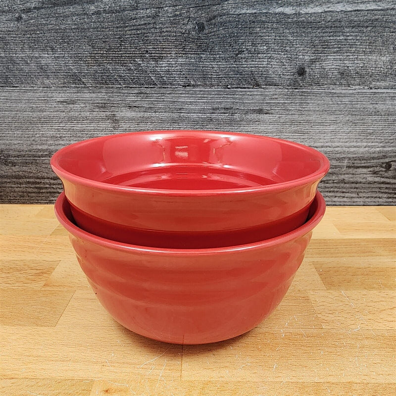 Load image into Gallery viewer, Rachael Ray Double Ridge Soup Cereal Bowls Set of 2 Stoneware Crimson Red 6"
