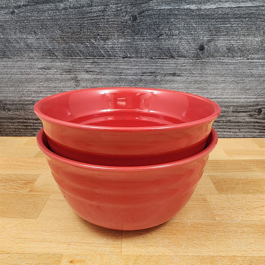 Rachael Ray Double Ridge Soup Cereal Bowls Set of 2 Stoneware Crimson Red 6"