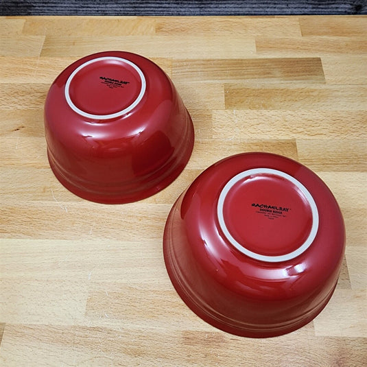 Rachael Ray Double Ridge Soup Cereal Bowls Set of 2 Stoneware Crimson Red 6"