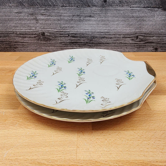 Floral Blue and Lavender Snack Plate Set of 2 Appetizer 9" Tray Japan White