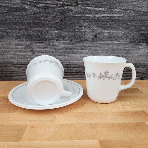 Corelle Corning Ribbon Bouquet Coffee Cup and Saucer Set of 2 Mugs