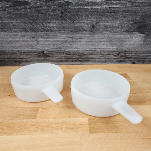 Ovenware Casserole Soup Bowls With Handles Set Of 2 J2639 Milk Glass 14 Oz Usa