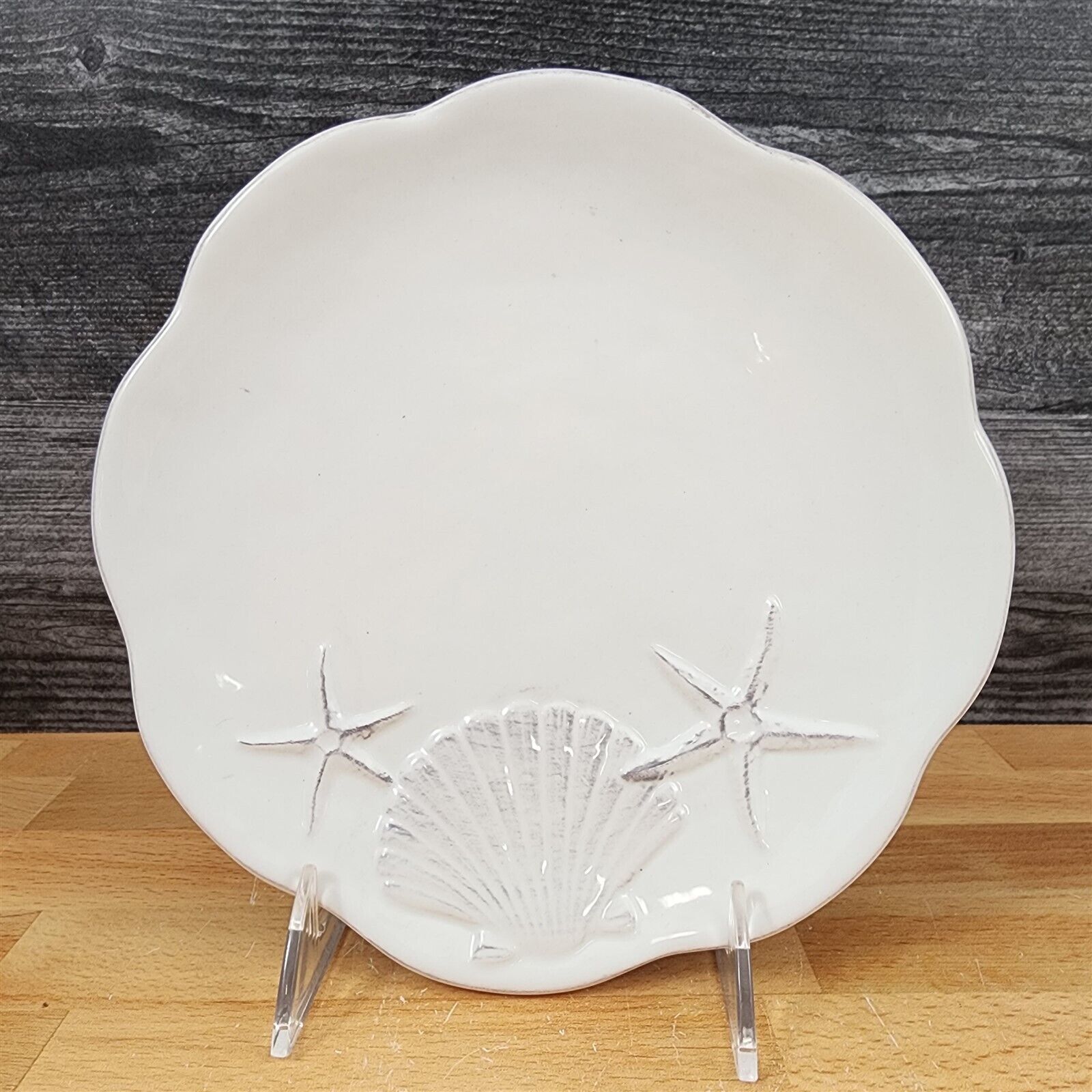 Laguna Coastal White Tray Serving Salad Plate Round Ceramic Sea Shell ...
