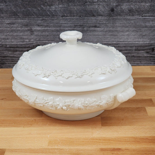 Wedgwood Cream Color on Cream Round Covered Vegetabble Bowl and Lid Queens Ware