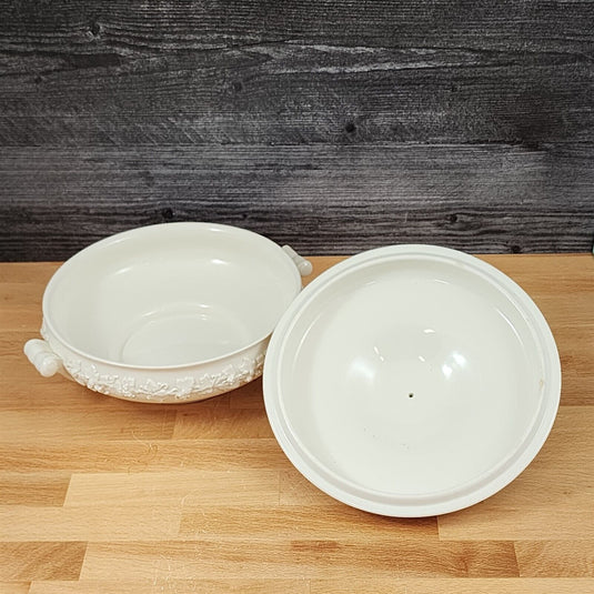 Wedgwood Cream Color on Cream Round Covered Vegetabble Bowl and Lid Queens Ware