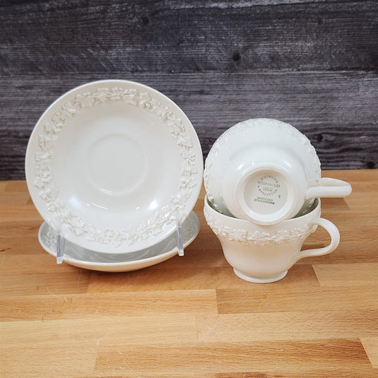 Wedgwood Cream Tea Cup & Saucer 2 Set Embossed Mug Queens Ware Etruria Barlaston