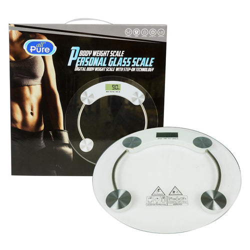 Digital Glass Bath Scale For Body Weight Bathroom 400 Lb Capacity Round Non Slip