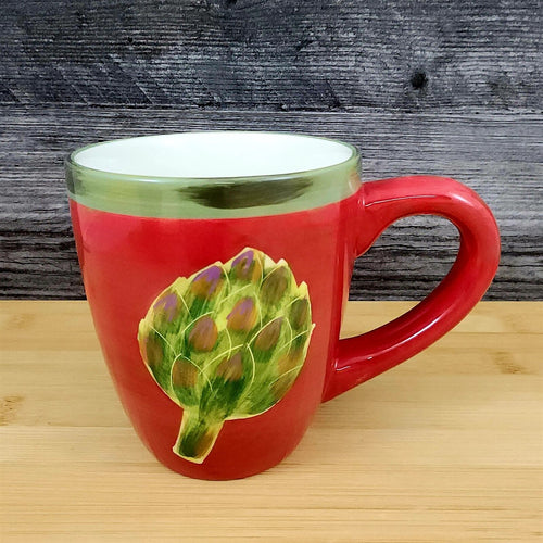 Artichoke Coffee or Tea Mug Jeweled Veg 16oz (473ml) Red and Green Cup