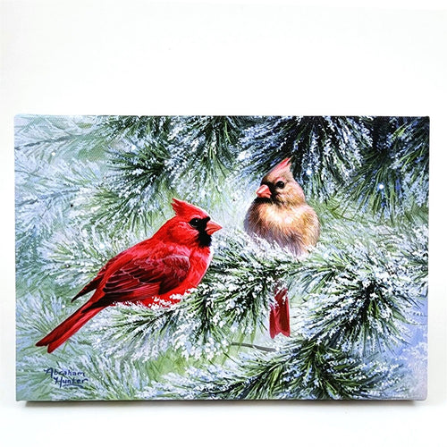 Cardinals in Love LED Light Up Lighted Canvas Picture Wall or Tabletop Art