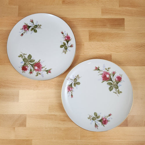 Moss Rose Salad Plate Set of 2 Pink Flowers Gold Trim 7.5