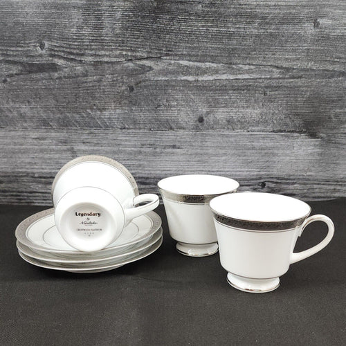 Noritake Legendary Crestwood Platinum Set of 3 Teacup & Saucers 4166 Coffee Mugs