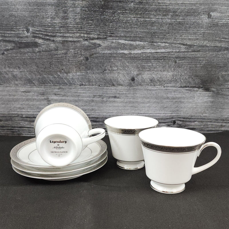 Load image into Gallery viewer, Noritake Legendary Crestwood Platinum Set of 3 Teacup &amp; Saucers 4166 Coffee Mugs
