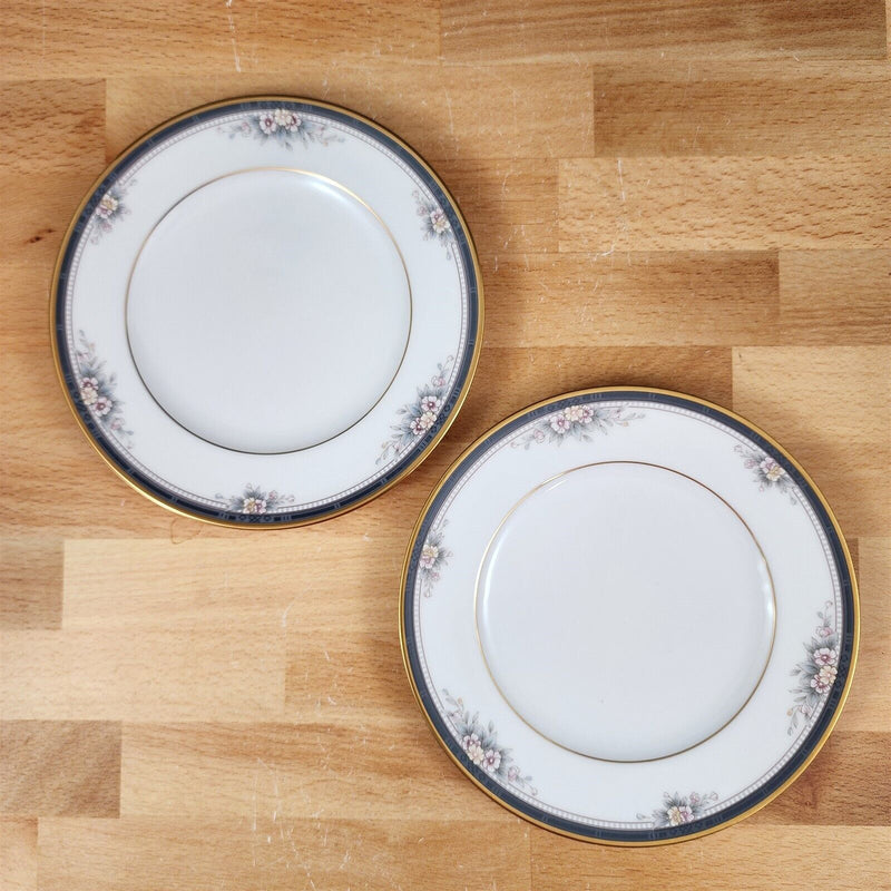 Load image into Gallery viewer, Noritake Ontario Bread Butter 2 Plate Set 6.5&quot; Pink Flowers Blue Gold Band 3763
