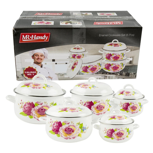 Enamel Coated Baking Casserole Set of 5 With Cover Floral Design