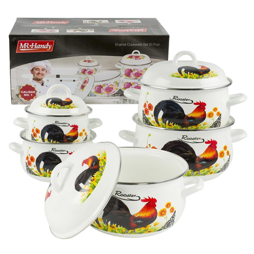 Enamel Coated Baking Casserole Set of 5 With Cover Rooster Design