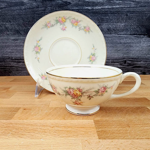 Homer Laughlin Countess Georgian Eggshell Floral Cup and Saucer F49N5