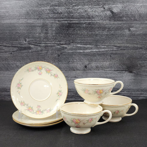 Homer Laughlin Countess Georgian Eggshell Set of 3 Floral Cup and Saucer F49N5