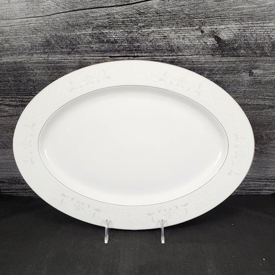 Sango Florence Platter Oval 16" Serving Plate Gray Scrolls Japan 36465 Dishware