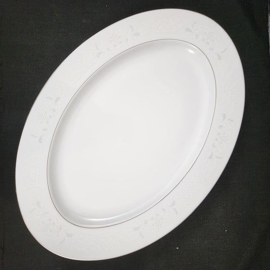 Sango Florence Platter Oval 16" Serving Plate Gray Scrolls Japan 36465 Dishware