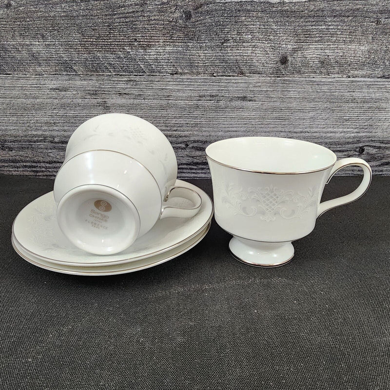 Load image into Gallery viewer, Sango Florence Saucer &amp; Tea Cup 2 Set Coffee Mug Gray Scrolls Japan 3646
