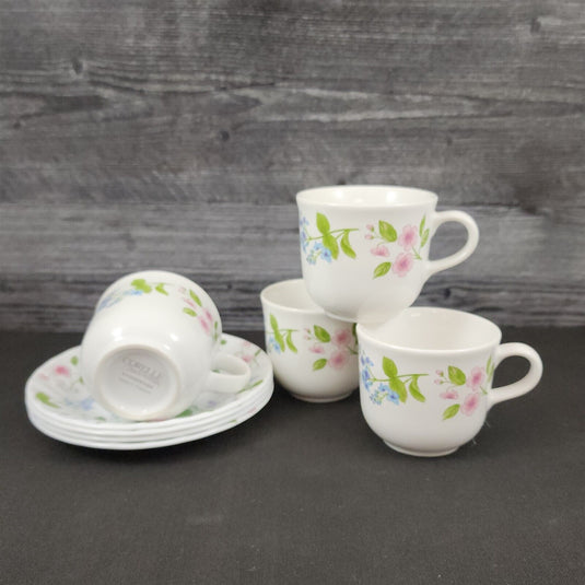 Corelle Corning Delicate Array Coffee Cup & Saucer Set of 4 Mug Floral Dishware