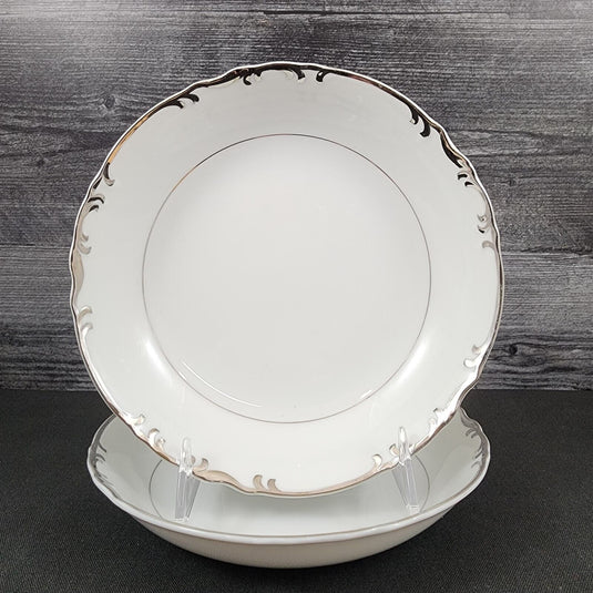 Mikasa Marlboro Set 2 Soup Coupes Verge Scalloped Platinum Border White 9267