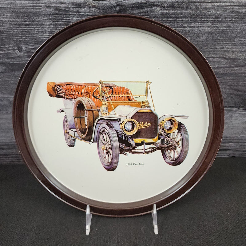 Load image into Gallery viewer, Peerless 1909 Antique Car Collectible Serving Tin Tray VTG Metal Atlantic Can Co
