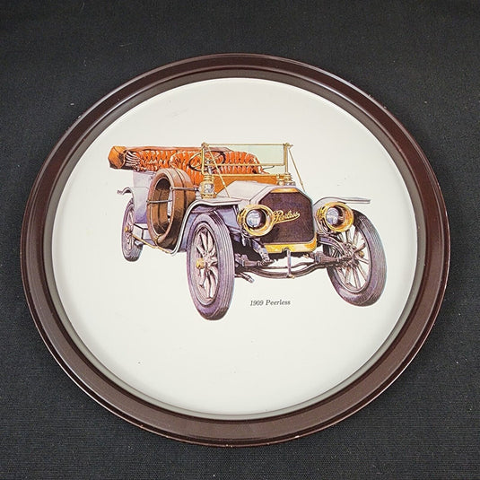 Peerless 1909 Antique Car Collectible Serving Tin Tray VTG Metal Atlantic Can Co