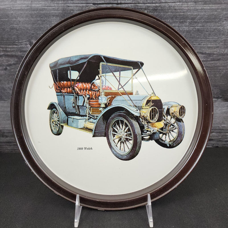 Load image into Gallery viewer, Welch 1909 Antique Car Collectible Serving Tin Tray VTG Metal Atlantic Can Co
