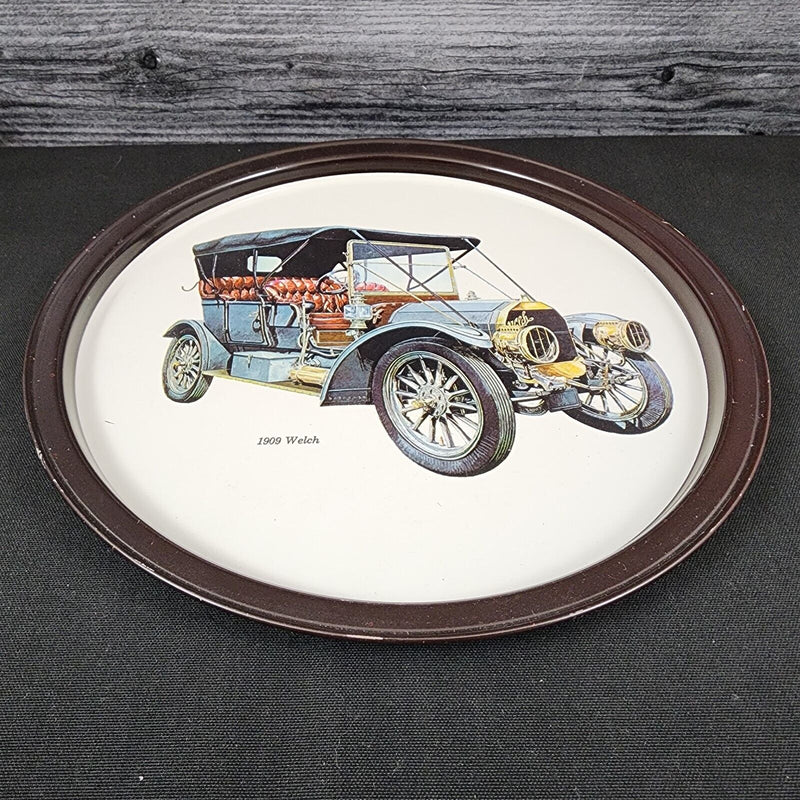 Load image into Gallery viewer, Welch 1909 Antique Car Collectible Serving Tin Tray VTG Metal Atlantic Can Co
