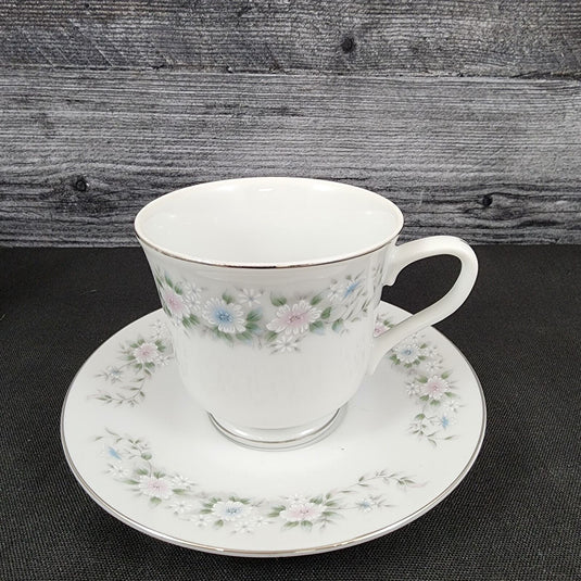 Sango Flower Garden Saucer & Tea Cup 4 Set Coffee Mug Oxford Pink Blue Japan 535