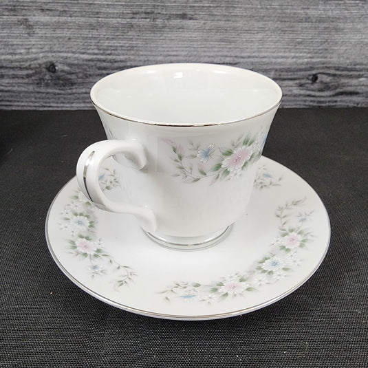 Sango Flower Garden Saucer & Tea Cup 4 Set Coffee Mug Oxford Pink Blue Japan 535