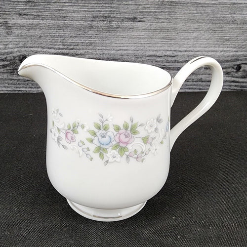 Carlton Corsage Creamer Pitcher 8 oz Vintage Pink Blue White Flowers Japan 481