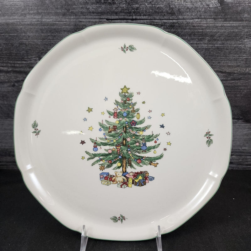 Load image into Gallery viewer, Nikko Cake Plate 11" Happy Holidays Christmas Tree Stars Presents Dishware
