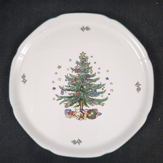 Nikko Cake Plate 11" Happy Holidays Christmas Tree Stars Presents Dishware