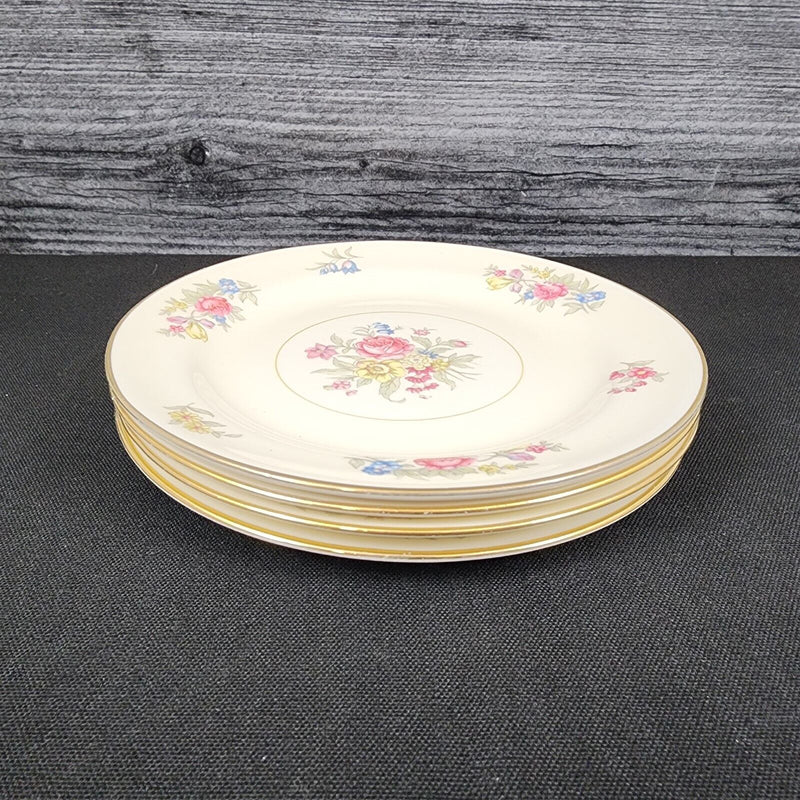 Load image into Gallery viewer, Homer Laughlin Dresden Bread Plate Set of 4 Eggshell Nautilus Floral 6 1/4” USA
