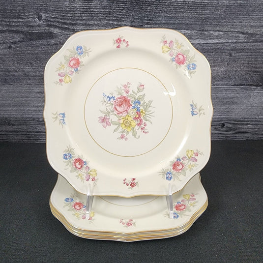 Homer Laughlin Dresden Square Salad 4 Plate eggshell Nautilus Floral 8” USA