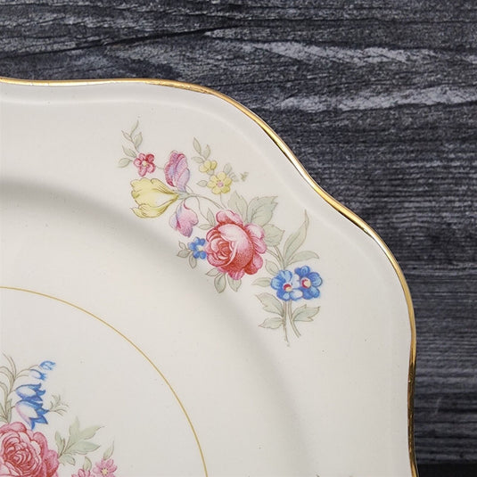 Homer Laughlin Dresden Square Salad 4 Plate eggshell Nautilus Floral 8” USA