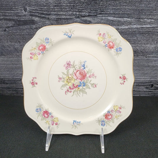 Homer Laughlin Dresden Square Salad Plate Eggshell Nautilus Floral 8” USA