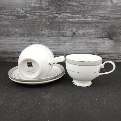 Mikasa Platinum Crown Tea Cup & Saucer Set of 2 White Ceramic Coffee Mug L3428