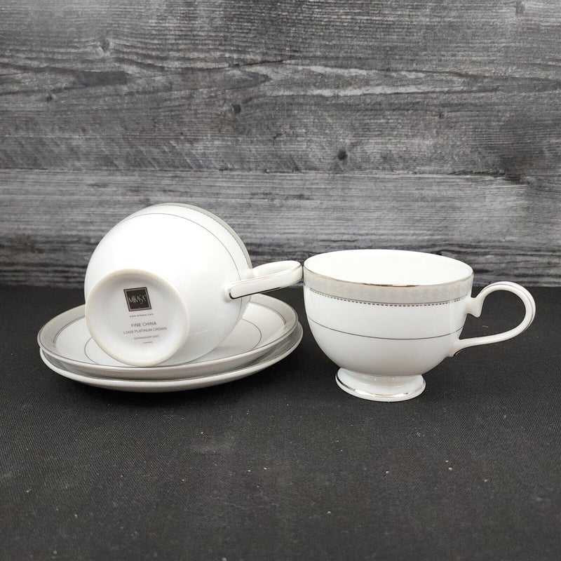 Load image into Gallery viewer, Mikasa Platinum Crown Tea Cup &amp; Saucer Set of 2 White Ceramic Coffee Mug L3428
