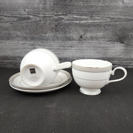 Mikasa Platinum Crown Tea Cup & Saucer Set of 2 White Ceramic Coffee Mug L3428