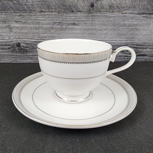 Mikasa Platinum Crown Tea Cup & Saucer Set of 2 White Ceramic Coffee Mug L3428