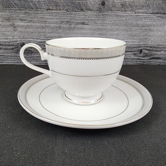 Mikasa Platinum Crown Tea Cup & Saucer Set of 4 Coffee Mug Ceramic White L3428