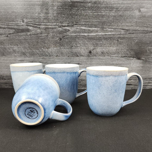 Pier 1 Imports Shoreline Blue Coffee Mug Set of 4 Tea Cup Stoneware Dishware