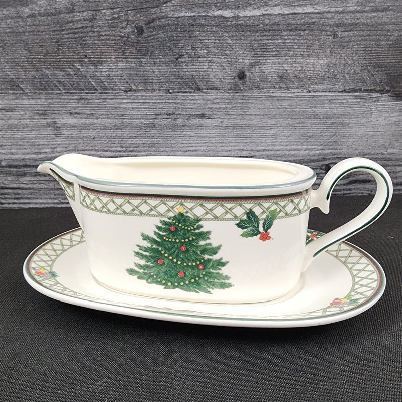 Load image into Gallery viewer, Mikasa Christmas Story Gravy Boat &amp; Under Plate White Holiday Dinnerware Decor
