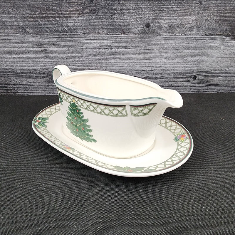 Load image into Gallery viewer, Mikasa Christmas Story Gravy Boat &amp; Under Plate White Holiday Dinnerware Decor
