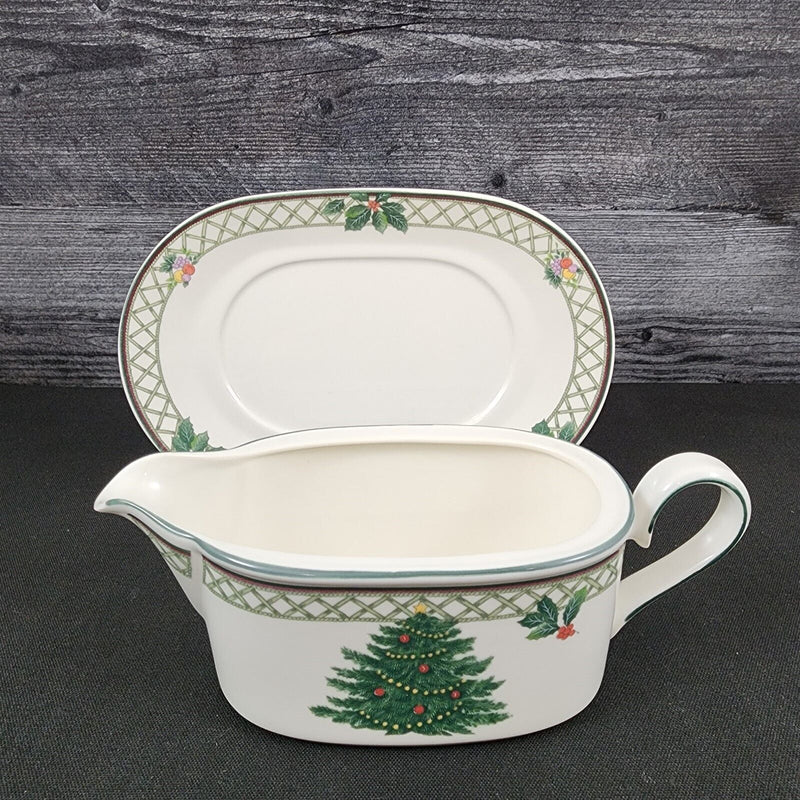 Load image into Gallery viewer, Mikasa Christmas Story Gravy Boat &amp; Under Plate White Holiday Dinnerware Decor
