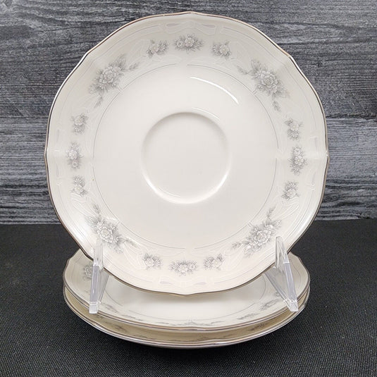 Noritake Southern Lace Saucer Set of 3 Ivory Flower Ribbons Vintage Ceramic 7301